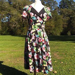 Vintage retro pinup style tropical print dress
